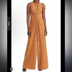 Floret Studios Plisse Pleated Copper Jumpsuit Wide-Leg Size Small